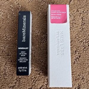 bareMinerals Mineralist Gloss Balm - Pink Hue and haus labs blush